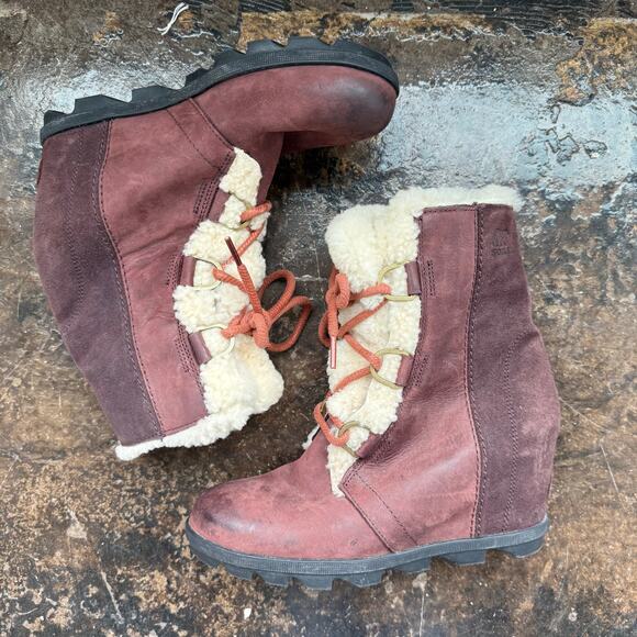 Sorel Boots Joan of Arctic Wedge II Suede Shearling Lace Up Winter Wedge Women 9 - Picture 1 of 5